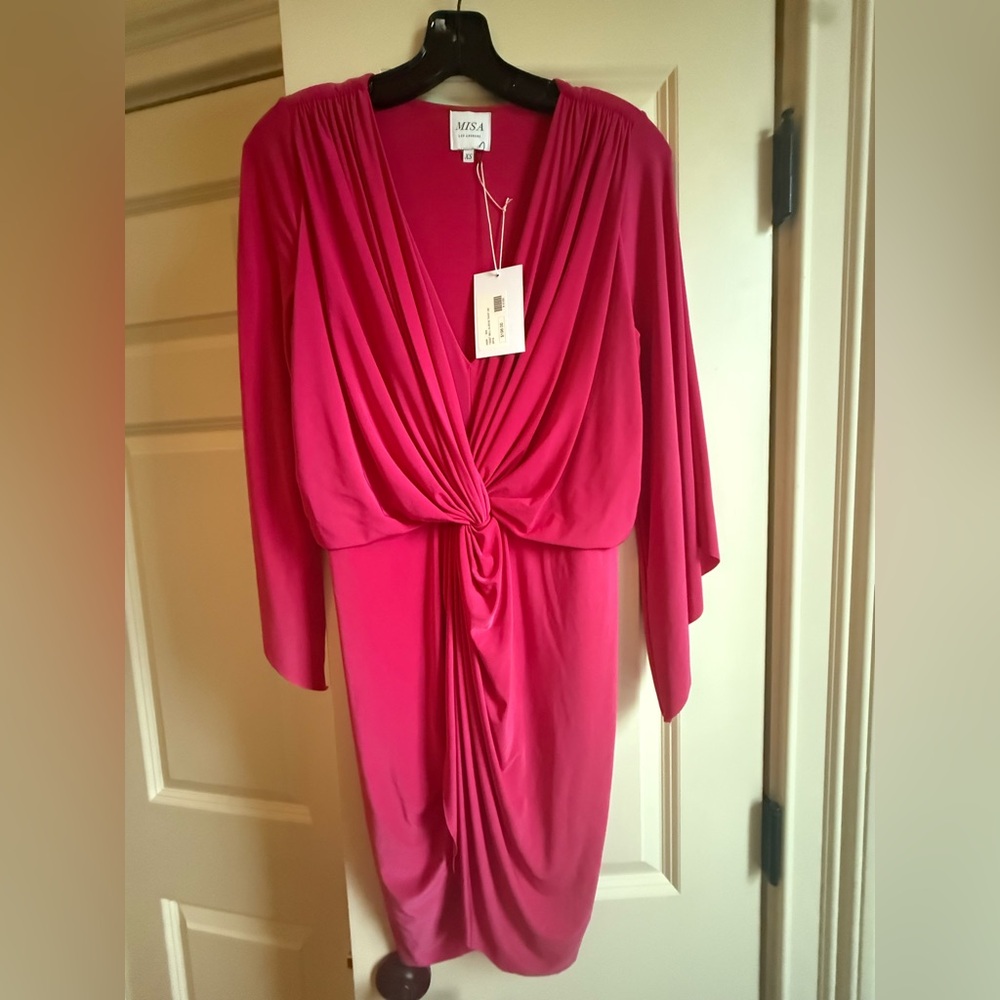 AUTHENTIC MISA Pink Draped Midi Dress BNWT